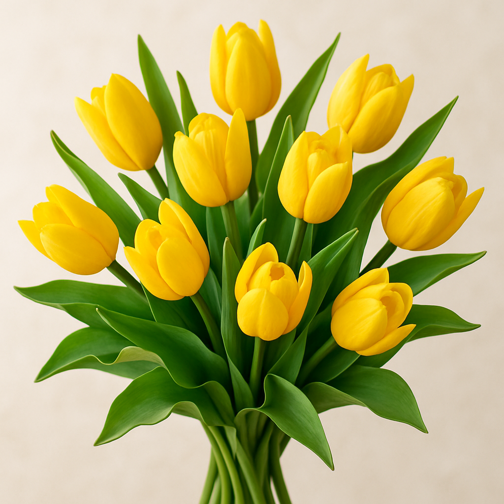 A cheerful bouquet of yellow tulips