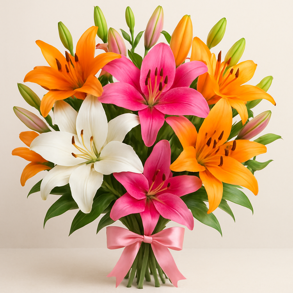 A vibrant arrangement of mixed lilies